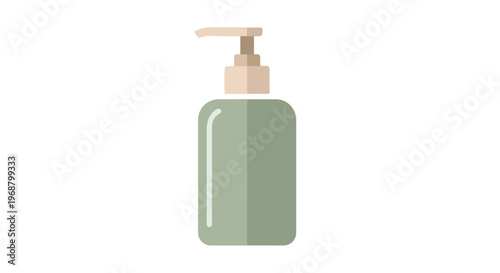 Flat lay of a green hand sanitizer bottle with a beige pump on a white background.