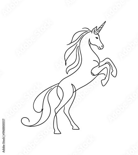 Mythical Creatures. Minimalistic one-line drawing fantasy horse with subtle horn and magical posture