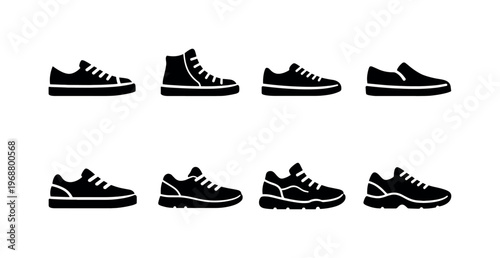 Streetwear Sneaker Icons. Streetwear Sneakers Set. Filled icon set of Streetwear Sneakers Set: canvas sneaker,