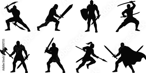 Medieval weapons and armor vector set including sword shield axe mace and helmet detailed sketch illustration