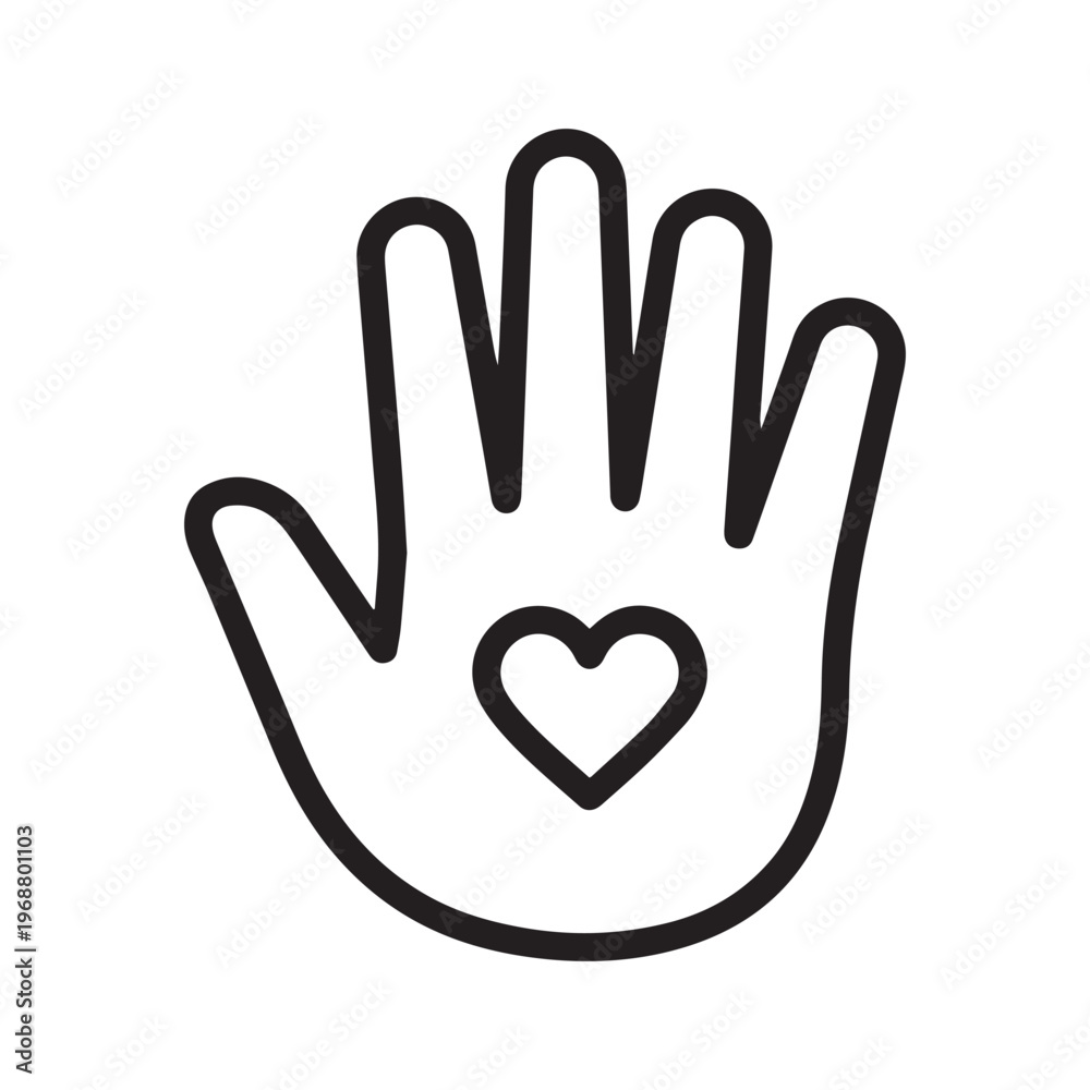 Obraz premium Minimalist Open Palm Vector Illustration Featuring a Heart Symbol Representing Kindness, Care, Empathy, and Humanitarian Support for Modern Logo Design Projects.