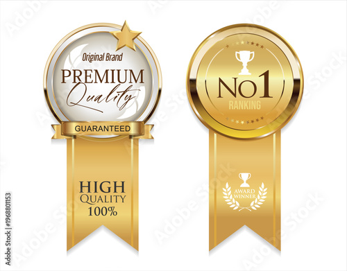 Premium satisfaction guarantee Top quality emblem badge seal golden design isolated on white background 