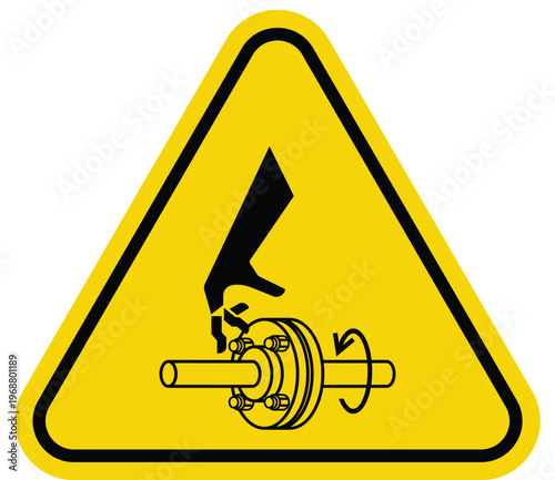 Warning sign for rotating machinery hazard hand crushing danger symbol industrial safety pictogram for machinery operation isolated on white background