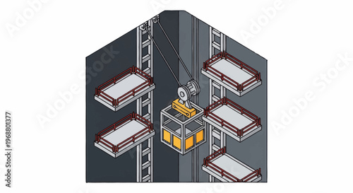 Modern Elevator Shaft with Multiple Platforms and Cabin.