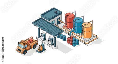 Gas Station and Fuel Storage Facility Illustration.