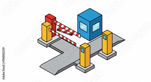 Isometric Automated Parking Barrier System with Booth.