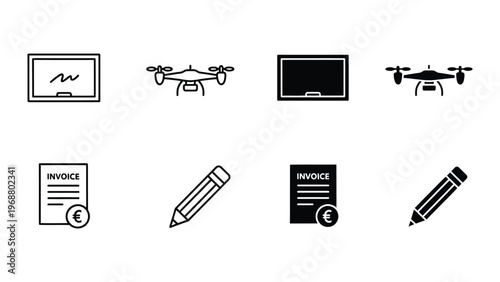 Icons representing drone delivery services and invoicing processes