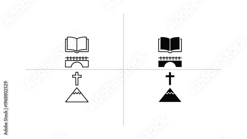 Contrast between filled and unfilled religious and nature symbols in quadrants