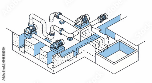 Industrial Pumping System with Water Flow Diagram.