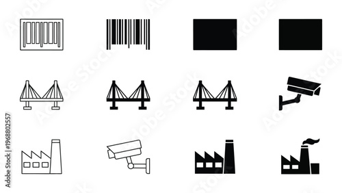 Assorted icons representing surveillance, infrastructure, and industrial elements
