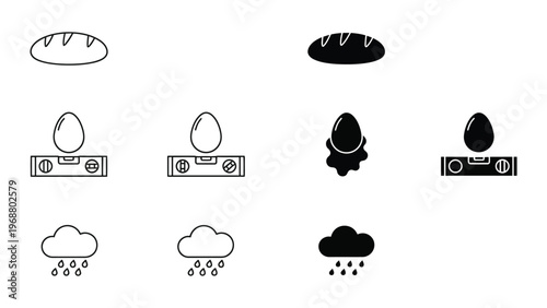 Visual representation of baking ingredients and weather conditions in simple icons
