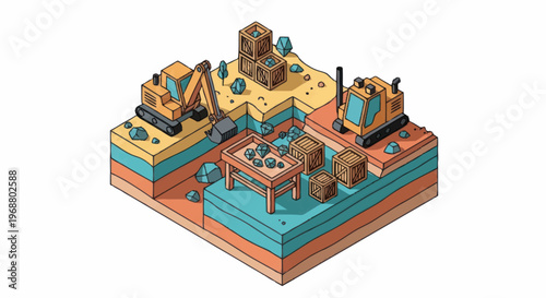 Isometric Construction Site with Excavators and Digging Activity.