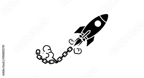 Rocket ship breaking free from chains.