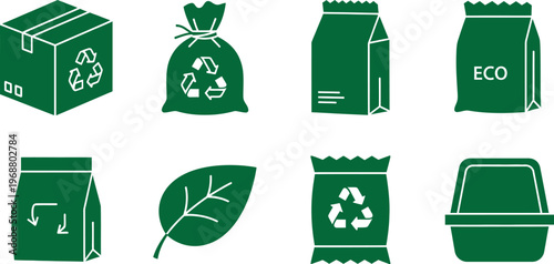 Green packaging icons sustainable solutions for eco friendly products
