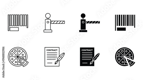 Contrasting icons of products, contracts, and barriers in a visual comparison layout