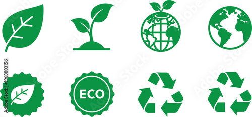 Eco friendly icons sustainability nature and environmental awareness symbols