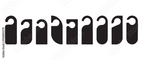 Door Hanger Silhouette Icon Set – Black Hospitality and Service Signs in Various Shapes on White BackgroundWeb