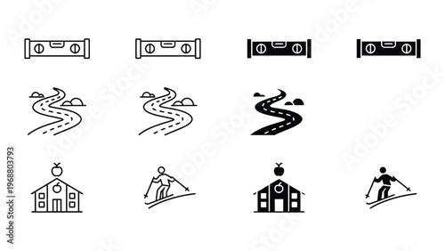 Illustrations of winter sports equipment and activities with school settings