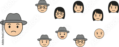 Vector Illustration Collection Of Diverse People Avatars Including Men In Fedoras And Women With Black Hair Wearing Glasses With Expressions
