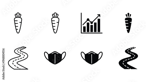 Icons depicting health, growth, and safety measures on winding roads