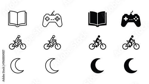 Quadro su tela Contrasting icons of activities and elements in varying styles and thicknesses