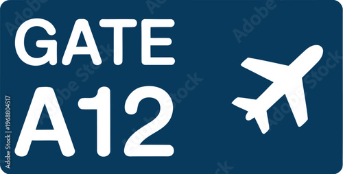 A blue airport gate sign with a white airplane and gate number A12.