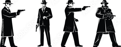 Noir detective quartet a vintage illustration of men with guns