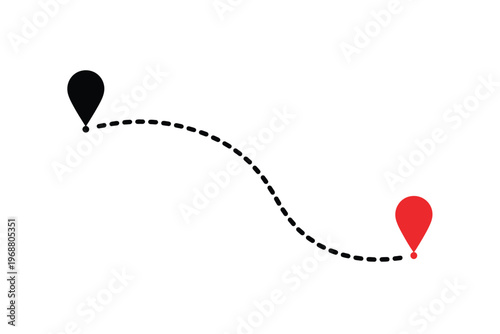 Minimalist Black Map Marker Icon with Dotted Path