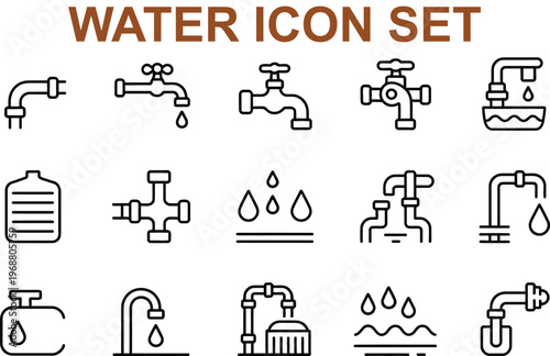 Set of various water icons and symbols for design and infographics  faucets and taps