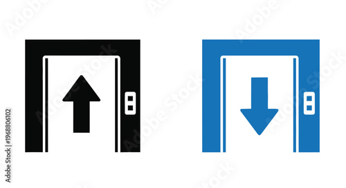 Elevator icons depicting up and down directions in contrasting color schemes