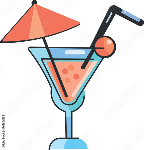 Summer cocktail with umbrella and straw for comfortable relaxation