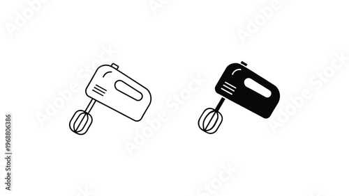 Electric hand mixer icon set in outline and solid style kitchen appliance baking tool vector illustration isolated on light background