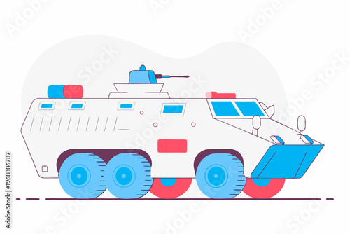 Armored personnel carrier parked in minimal flat scene
