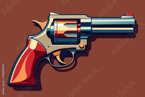 Revolver pistol angled left on brown background illustration
