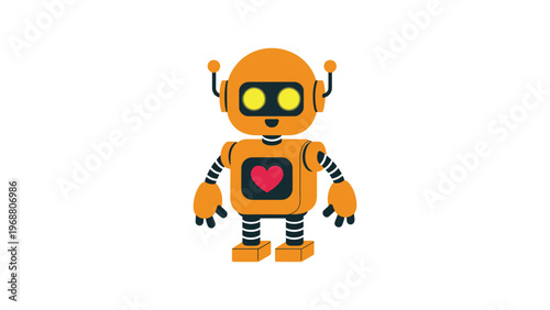 PrintCute friendly robot character with heart display futuristic artificial intelligence mascot cartoon vector illustration isolated background