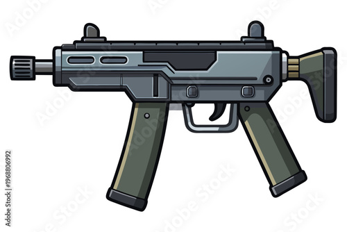 Compact submachine gun depicted on plain white background