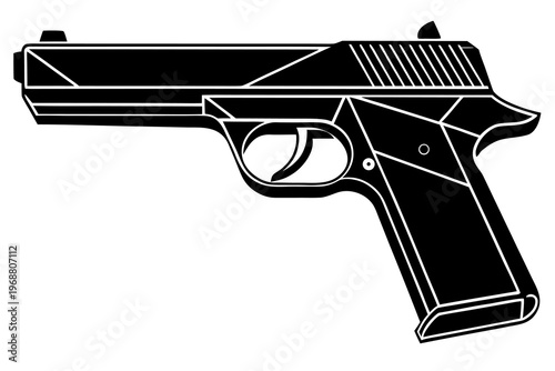 Pistol silhouette displayed in side view on white background