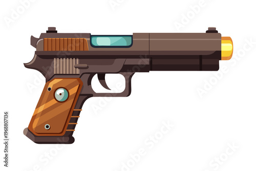 Toy style pistol illustration with brown grip on white background