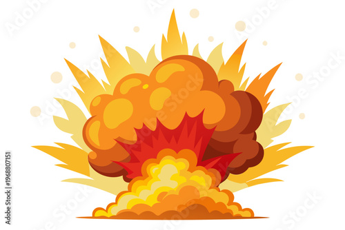 Cartoon explosion with mushroom cloud on white background