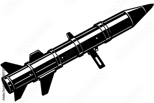 Large missile rocket depicted in black silhouette on white background