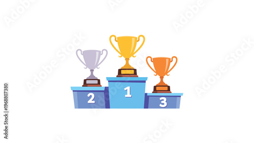 Winners podium with gold silver bronze trophies ranking first second third place competition award concept vector illustration isolated