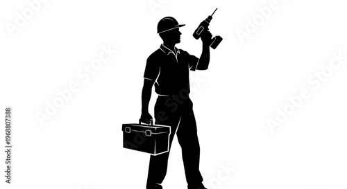 May Day Handyman, repairman, technician silhouette, worker with tools, construction vector icon Vector