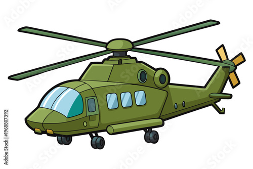 Military helicopter hovering slightly on white background
