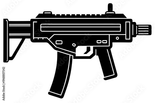 Sub machine gun depicted as silhouette on white background