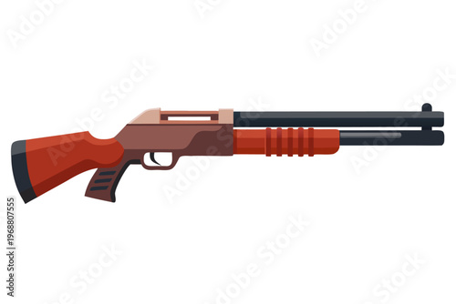 Tactical pump shotgun depicted on neutral white background