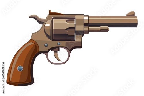 Revolver handgun displayed resting on white background