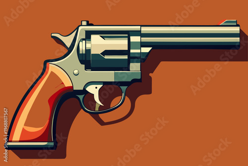 Classic revolver side view on orange background illustration