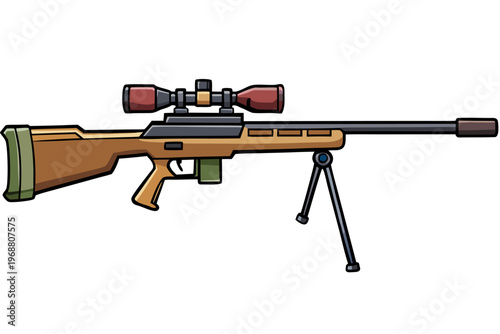 Sniper rifle on bipod positioned on white background