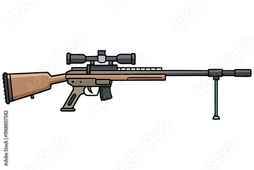 Bolt action rifle resting on bipod in white setting