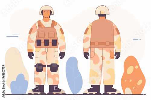 Two soldiers standing in camouflage uniforms outdoors